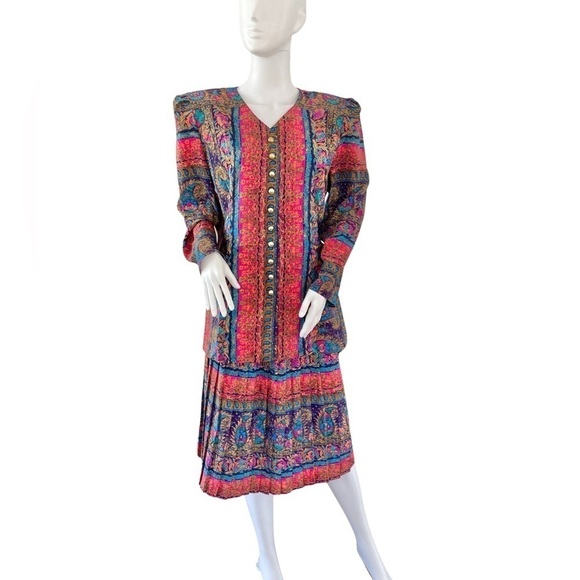 Lady Carol Petites Vintage Paisley Shoulder Pad Skirt Suit Set 14 - Picture 2 of 16